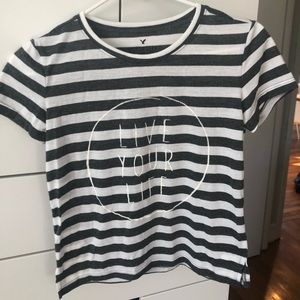 Grey and White Striped “Live Your Life” T-Shirt